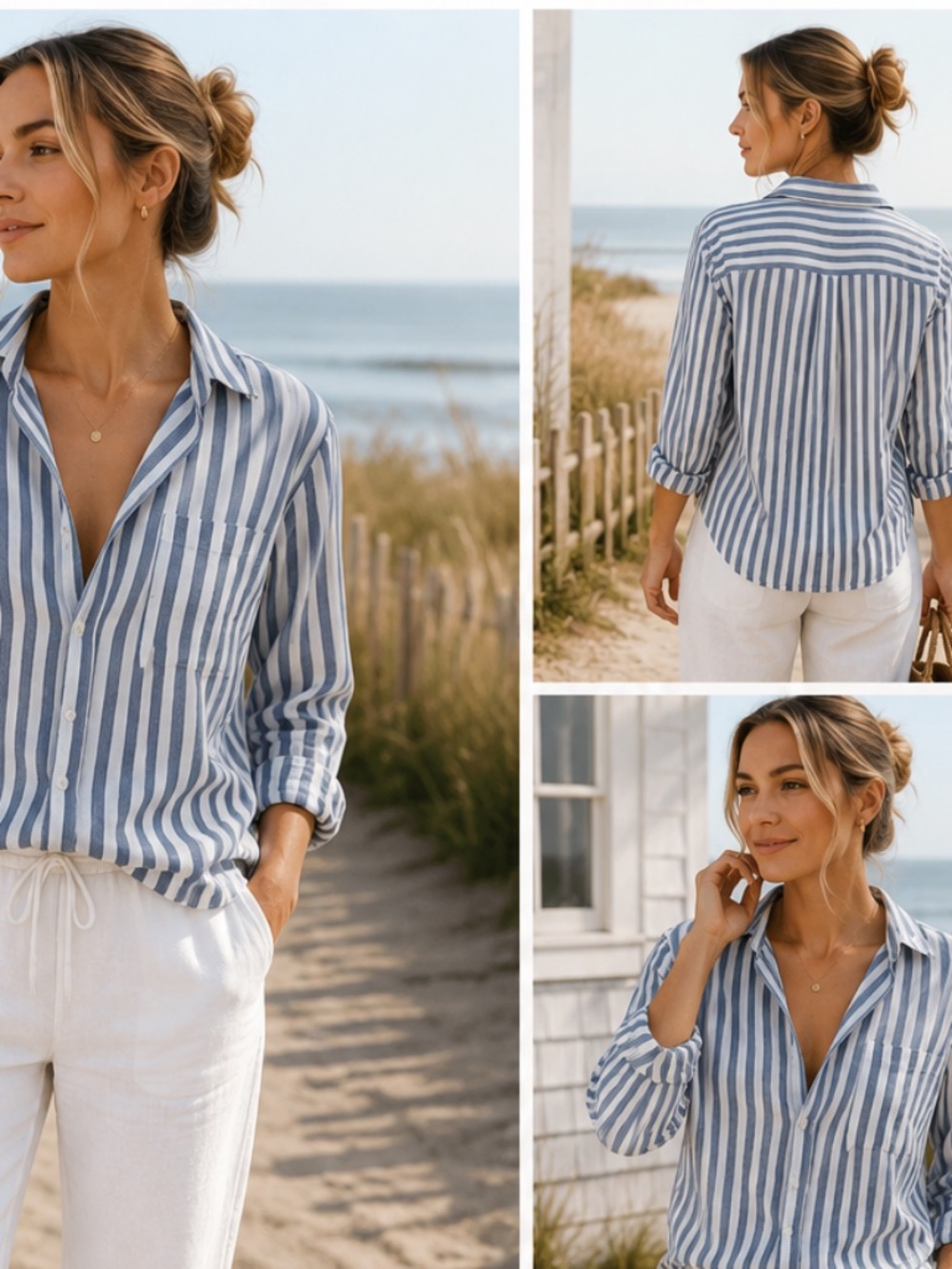 Frank & Eileen x Grayson The Hero Stripe Cotton Button Down Shirt Blue White M - Picture 6 of 6